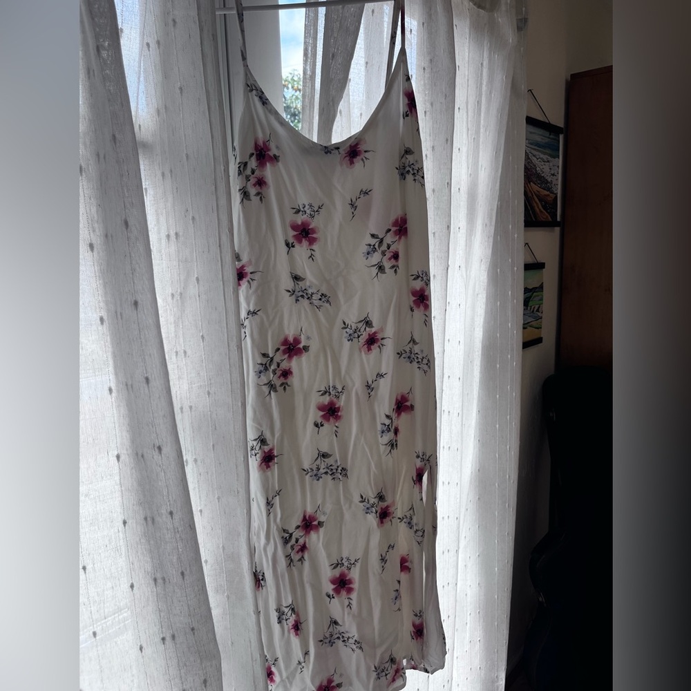 Long, light, and floral Abercrombie dress with slit